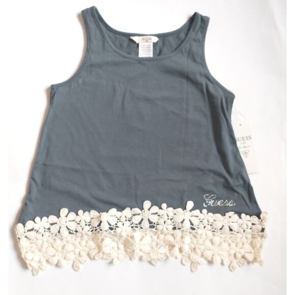 New! GUESS Girls' Floral Crochet Lace-Trim Sleeveless Top Tank Top Size Sm (7/8) - Picture 2 of 4